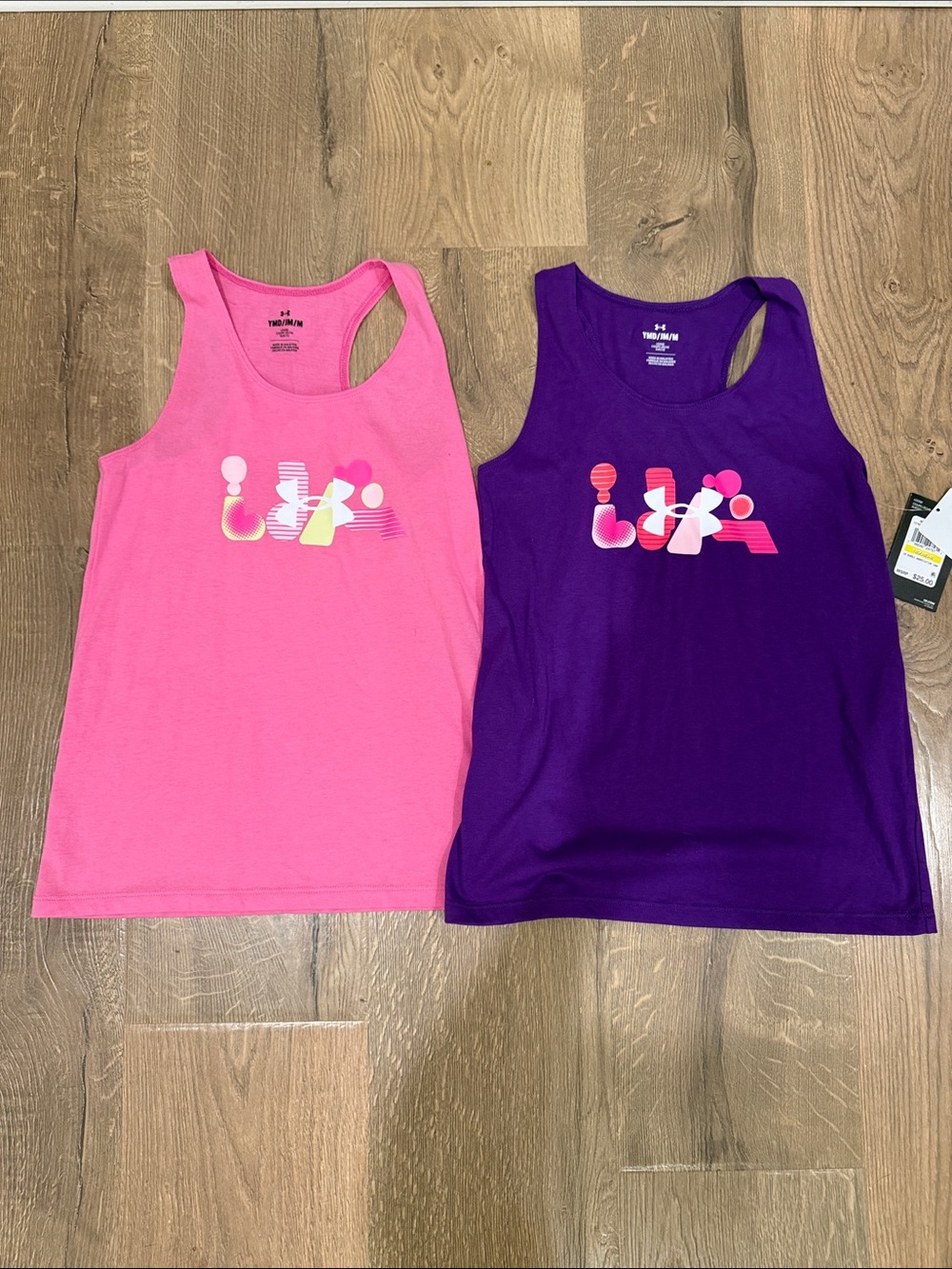 Under Armour Girls Pink and Purple Graphic Logo Tank Tops - 2 Pack